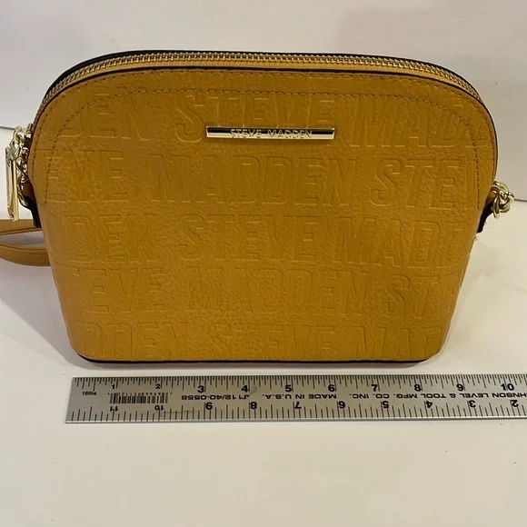 Steve Madden cross body purse faux leather yellow embossed spell out handbag - Picture 15 of 16